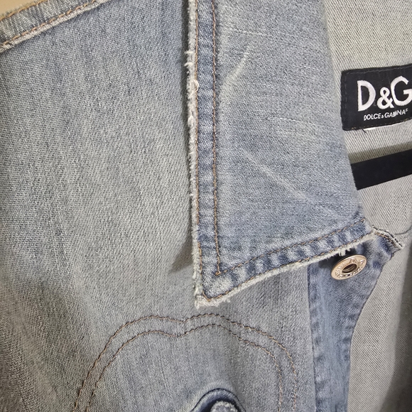 D&G Women's Light Blue Denim Jacket Dolce Gabbana Large Hearts 10 Y2K - Picture 8 of 16